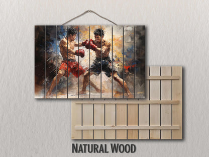 Abstract Muay Thai Painting Printed on Wood, Muay Thai Wall Art,  Martial Arts Print on Wood, MMA Wall Art, Gym Wall Decor, Wood Wall Art