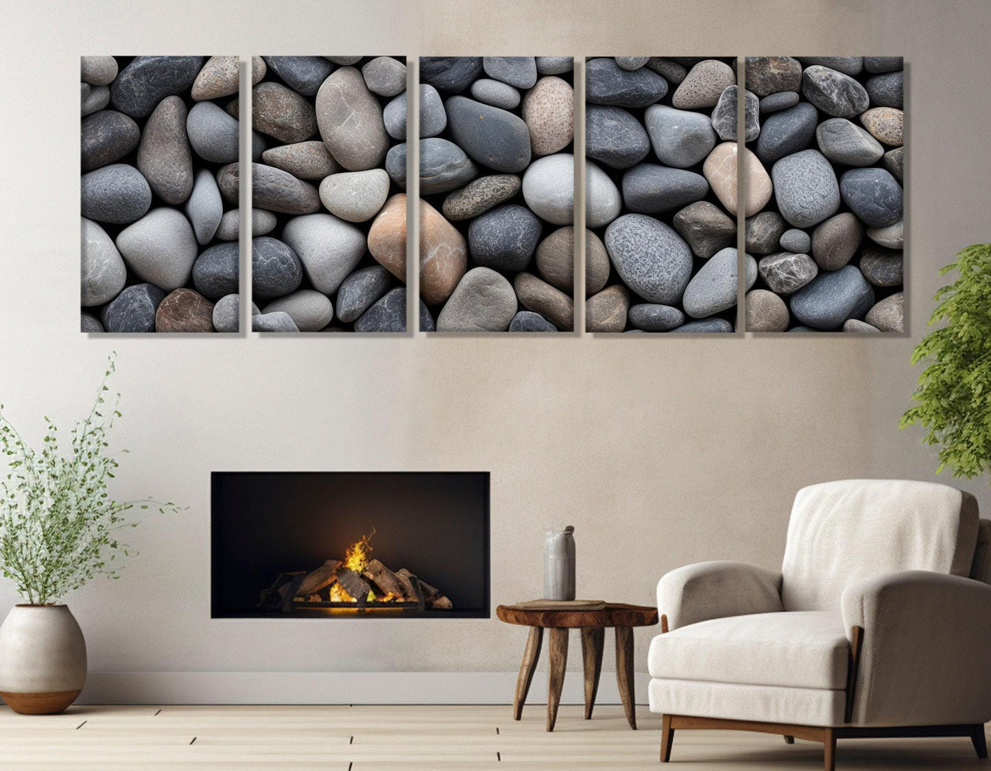 Beach Pebbles Canvas Print – Panoramic Wall Art | Modern Coastal Decor, Ready to Hang