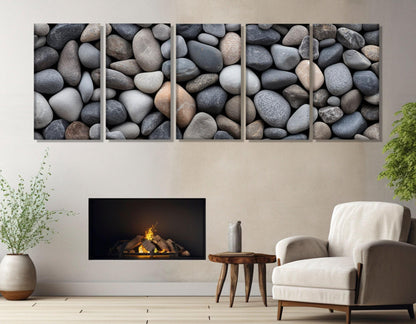 Beach Pebbles Canvas Print – Panoramic Wall Art | Modern Coastal Decor, Ready to Hang