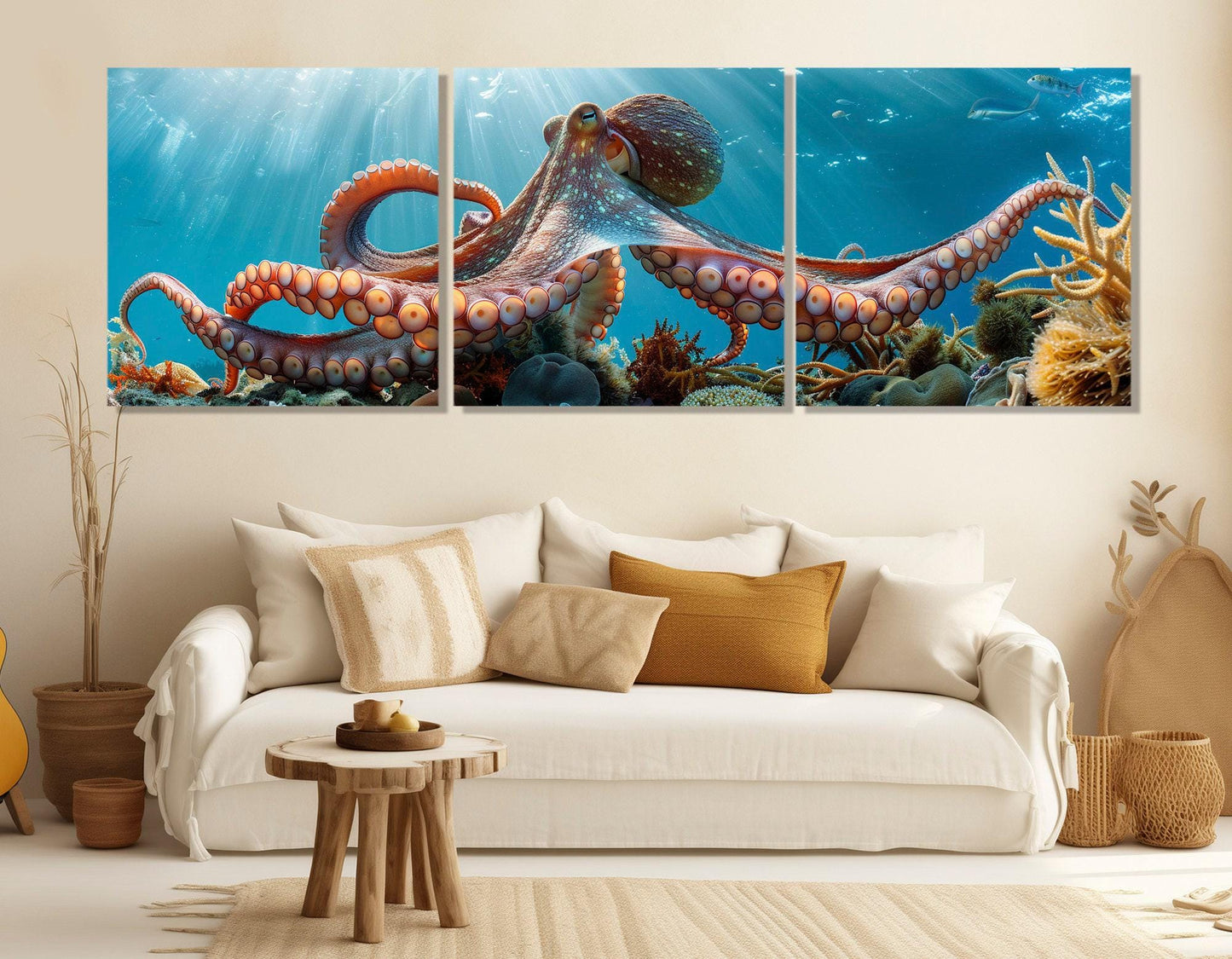 Octopus Canvas Print - Large Octopus Poster | Colorful Coral Reefs Wall Art