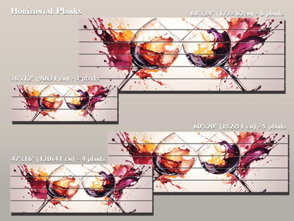 Wood Wall Art – Rustic Wine Glass Wall Decor Printed on Wood Planks, Ready to Hang