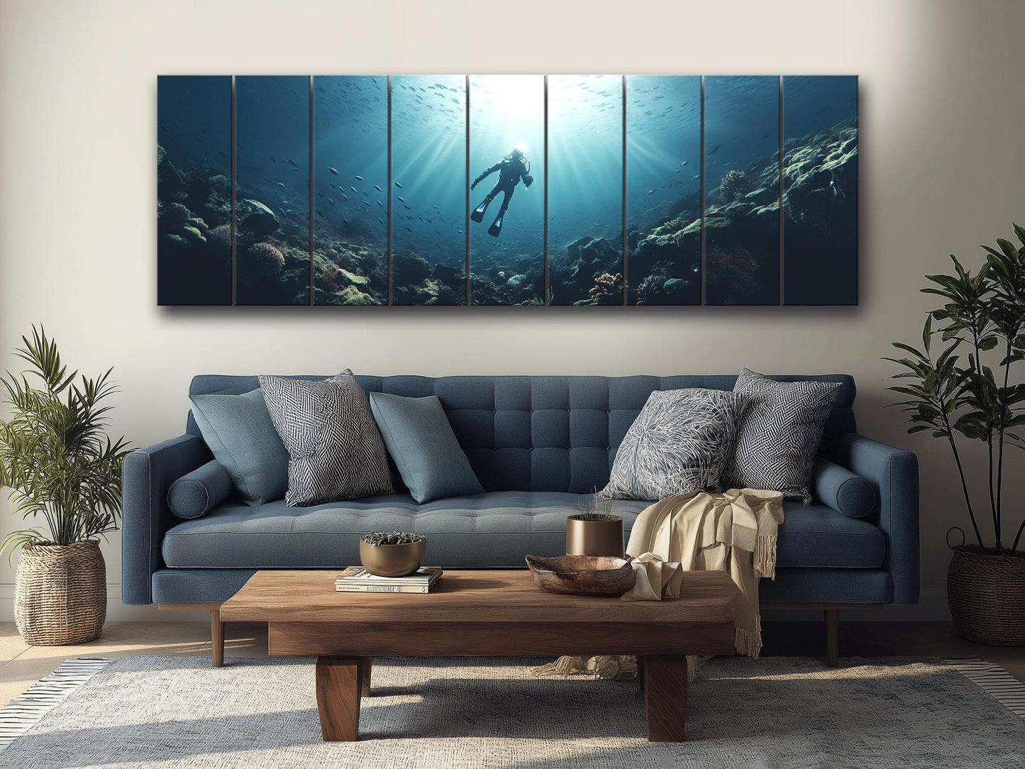Ocean Wall Art – Natural Wood Print | Diving Art Print on Rustic Wood Planks