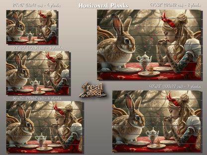 Alice in Wonderland Print – Abstract Wood Wall Art on Natural Plank Decor