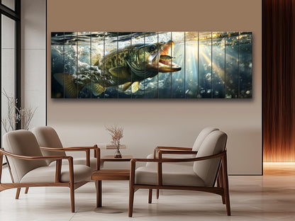Largemouth Bass Wall Art – Rustic Natural Wood Print Fishing Decor