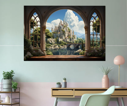 Fairytale Castle Canvas Nursery Wall Decor - Framed & Ready to Hang Art