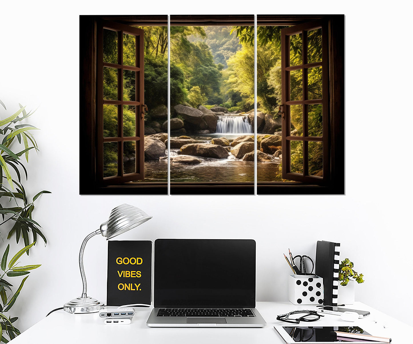Waterfall Window Canvas Featuring Scenic Wall Art | Gallery Wrapped Cotton Canvas Print