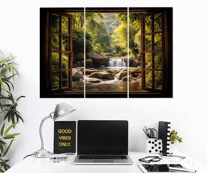 Waterfall Window Canvas Featuring Scenic Wall Art | Gallery Wrapped Cotton Canvas Print