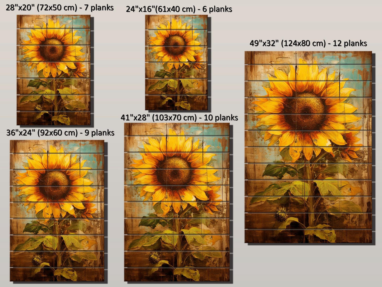 Sunflower Wood Art | Handcrafted Rustic Wall Decor with Unique Wood Grain Print
