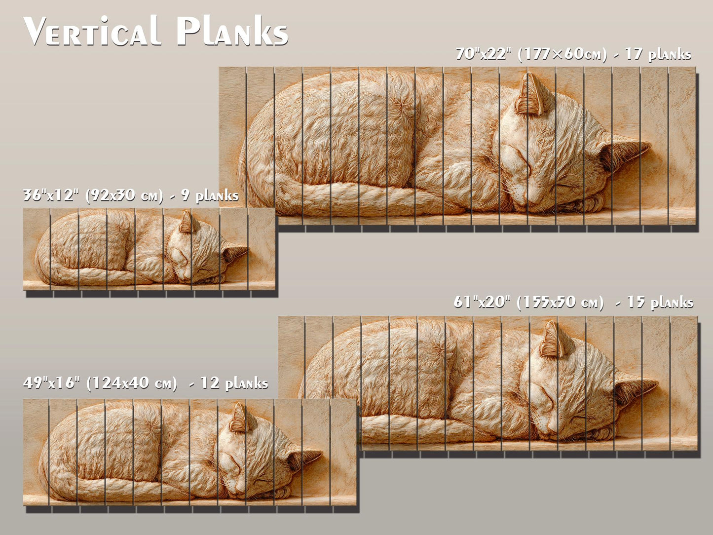 Sleeping Cat Wood Art – Rustic Wood Decor | Beige Wall Art | Cozy Home Print