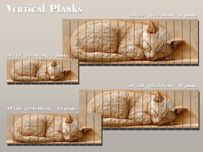 Sleeping Cat Wood Art – Rustic Wood Decor | Beige Wall Art | Cozy Home Print