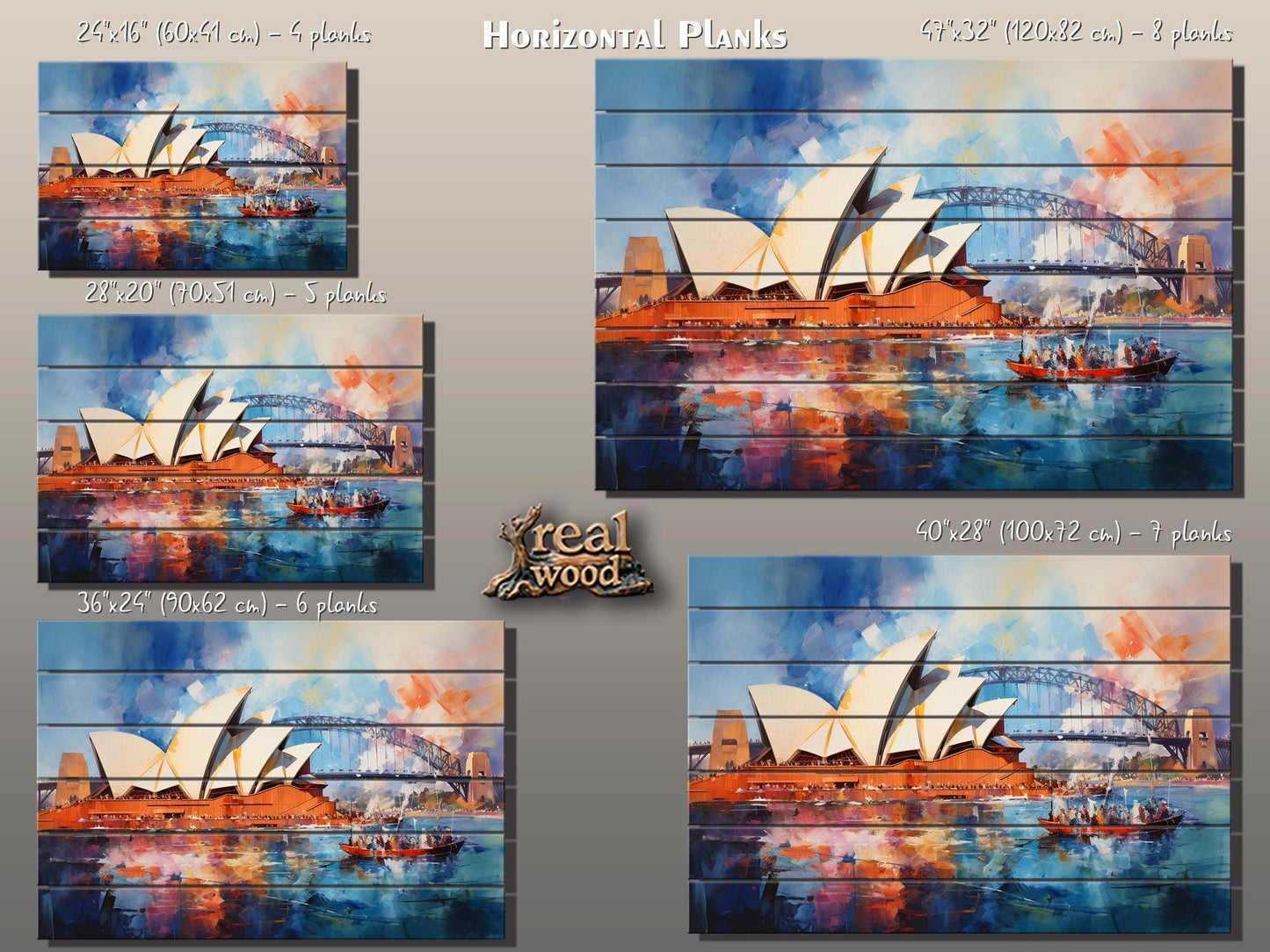 Sydney Opera House Wall Art – Rustic Wood Wall Decor with Unique Grain Print