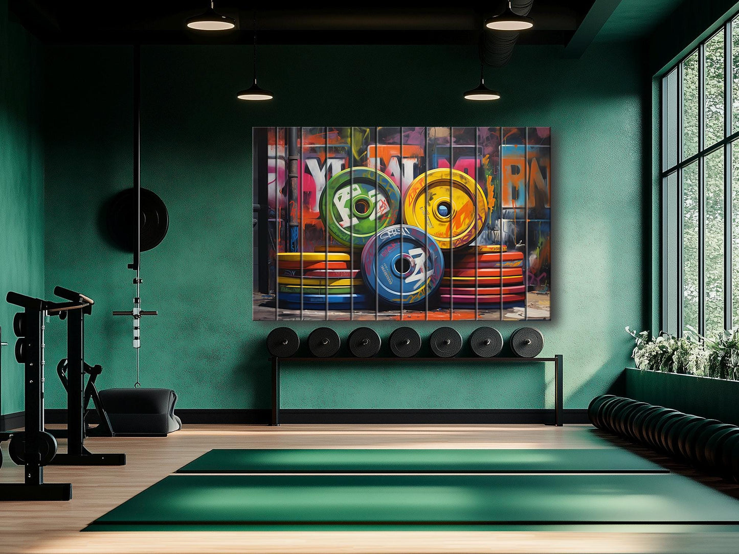 Fitness Wall Art - Rustic Wood Art Gym Wall Decor | Industrial Gym Decor Barbell Print Wood