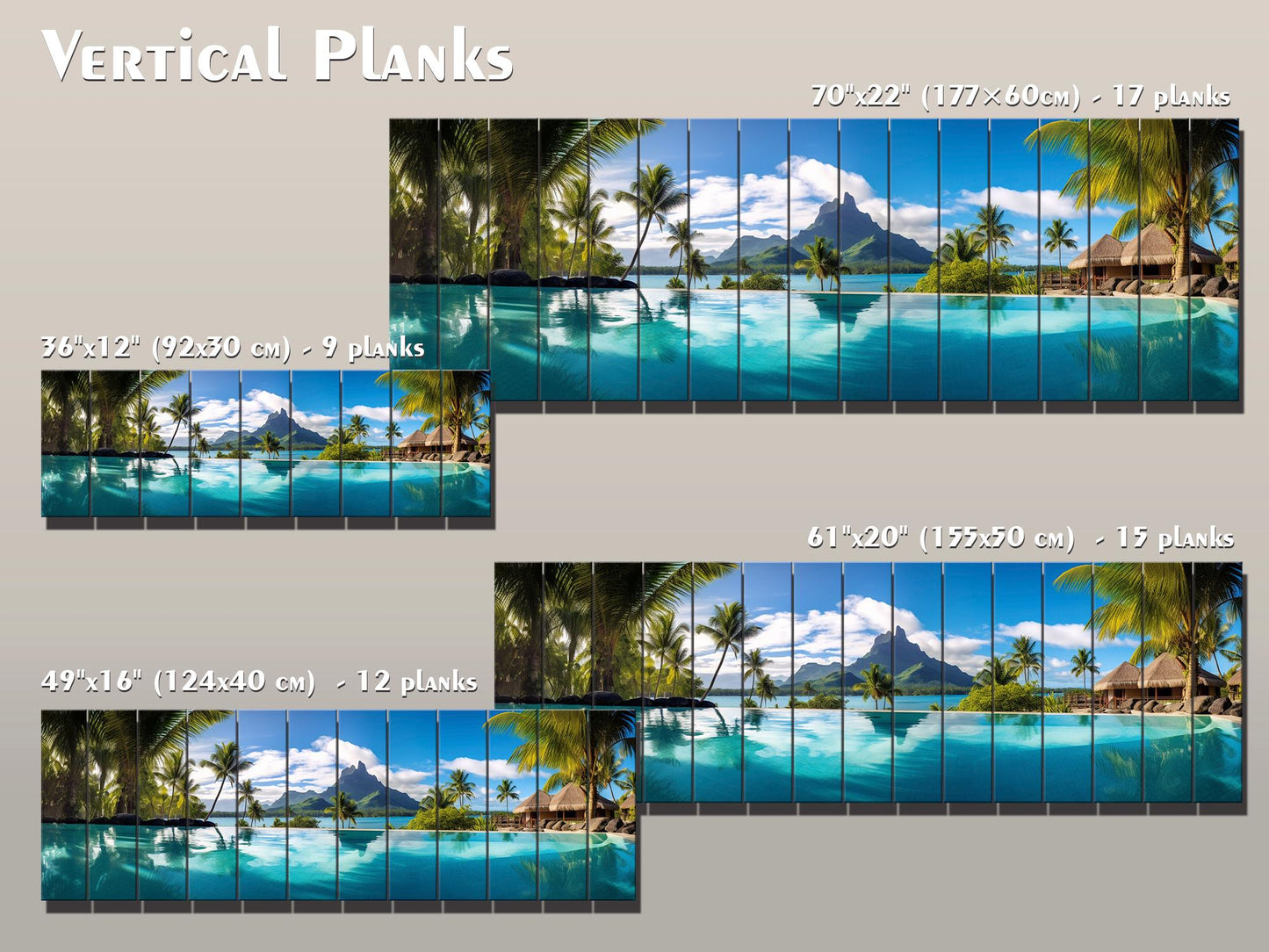 Tropical Wood Wall Art | Bora Bora Painting on UV Printed Natural Wood Plank Art
