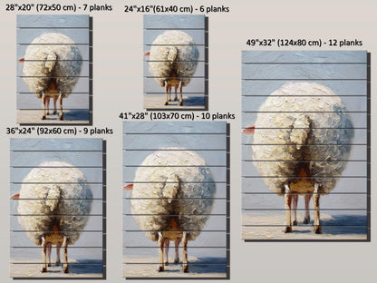Funny Farmhouse Wall Art – Sheep Butt Print on Natural Wood Panel Decor