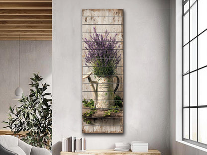 Rustic Wood Wall Art – Lavender Watering Can Art | Farmhouse Floral Decor