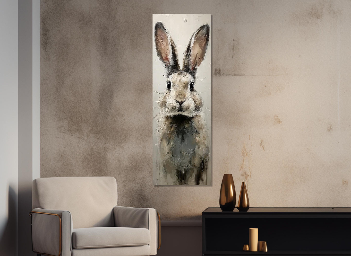 Rabbit Canvas Print - Beige Gray Rabbit Art | Rustic Wall Art Framed & Ready to Hang