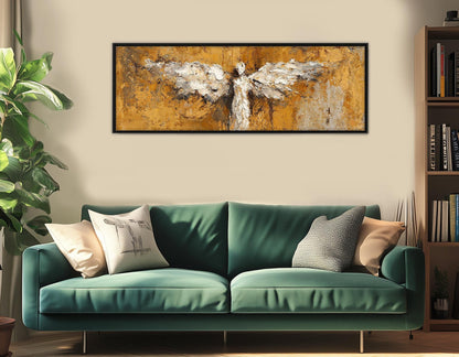 Abstract Angel Silhouette Canvas Print, Religious Wall Art, Christian Bedroom Wall Decor, Framed and Ready to Hang
