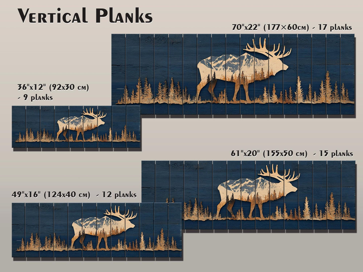 Elk Silhouette Wall Art - Rustic Wildlife Decor With Mountain Forest Print