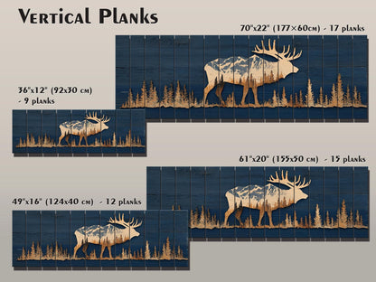 Elk Silhouette Wall Art - Rustic Wildlife Decor With Mountain Forest Print