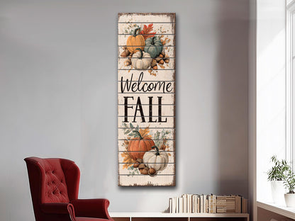 Rustic Wood Wall Art – Welcome Fall Sign | Autumn Pumpkin Wall Decor