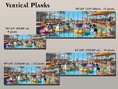 Dogs Tropical Pool Bar Print – Funny Summer Dog Wall Art on Wood Panel