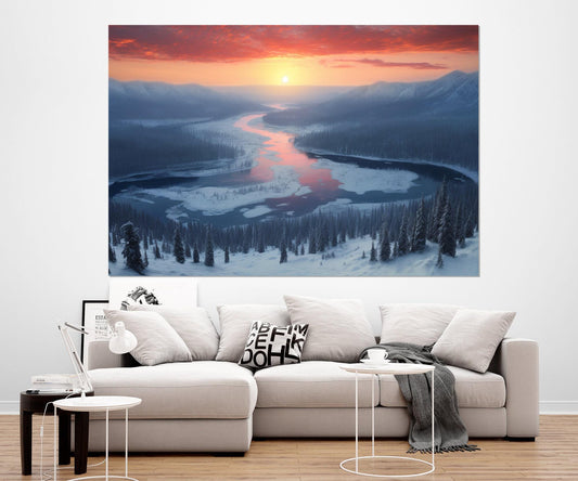 Yellowstone Park Canvas Print – Scenic Winter Yellowstone Sunset Art, Ready to Hang