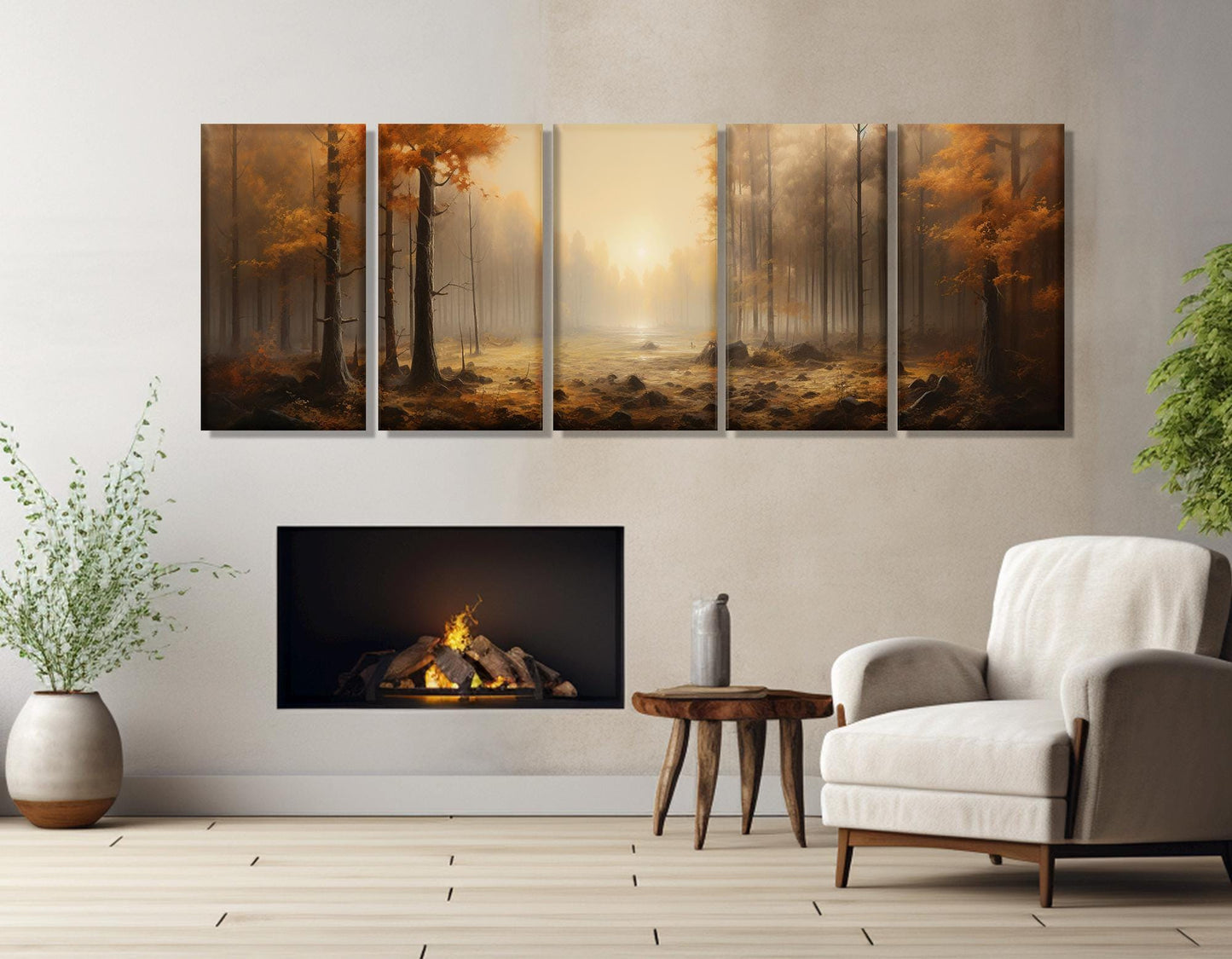 Autumn Forest Canvas Misty Fall Landscape Art - Framed Canvas Print Ready to Hang