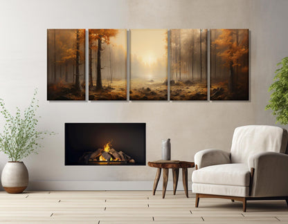 Autumn Forest Canvas Misty Fall Landscape Art - Framed Canvas Print Ready to Hang