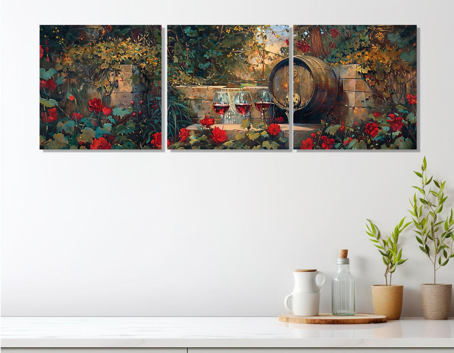 Wine Barrel Canvas Print - Vintage Wine Wall Art | Floral Garden Painting, Ready to Hang