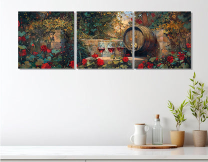 Wine Barrel Canvas Print - Vintage Wine Wall Art | Floral Garden Painting, Ready to Hang