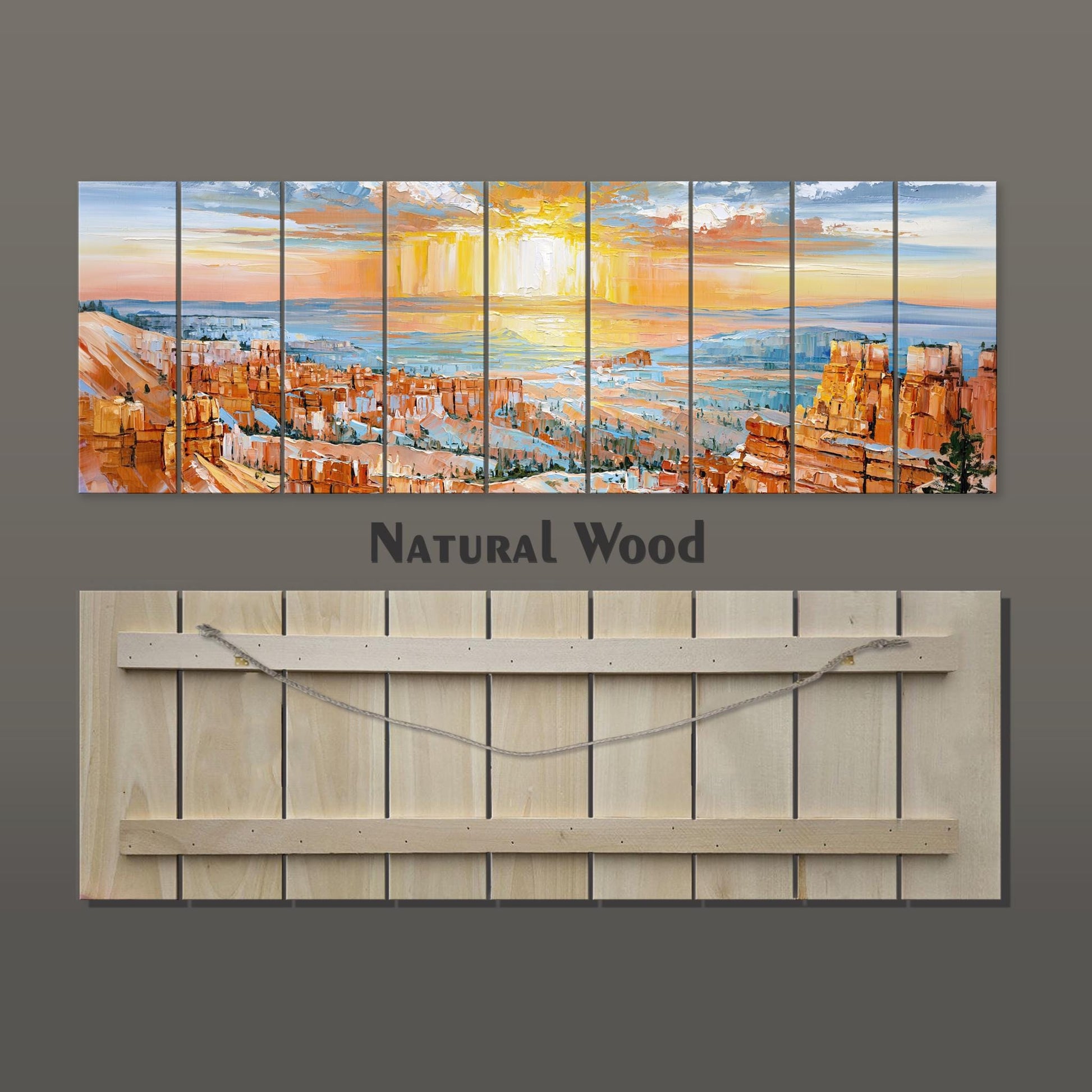 The image is a collage of multiple images depicting a scenic landscape with a sunset over a city.