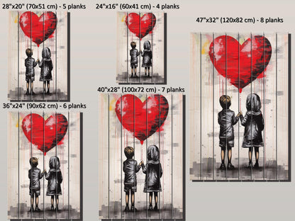 Wood Wall Art – Girl And Boy Balloon Graffiti Wood Print | Banksy Style Urban Decor
