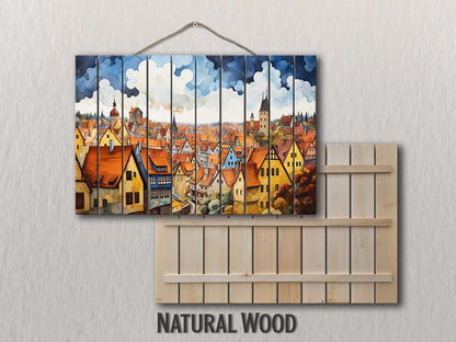 Rothenburg Wood Art | Fade Resistant Wall Art on Natural Wood Planks – Ready to Hang