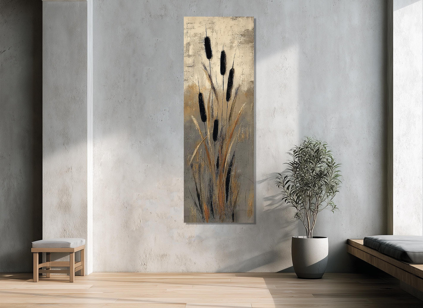 Cattails Abstract Art Canvas Print,  Nature Print, Rustic Wall Decor, Framed and Ready to Hang