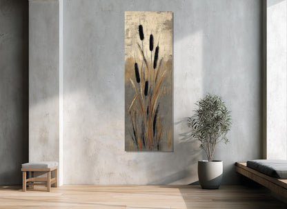 Cattails Abstract Art Canvas Print,  Nature Print, Rustic Wall Decor, Framed and Ready to Hang