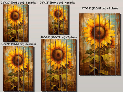 Sunflower Wood Art | Handcrafted Rustic Wall Decor with Unique Wood Grain Print