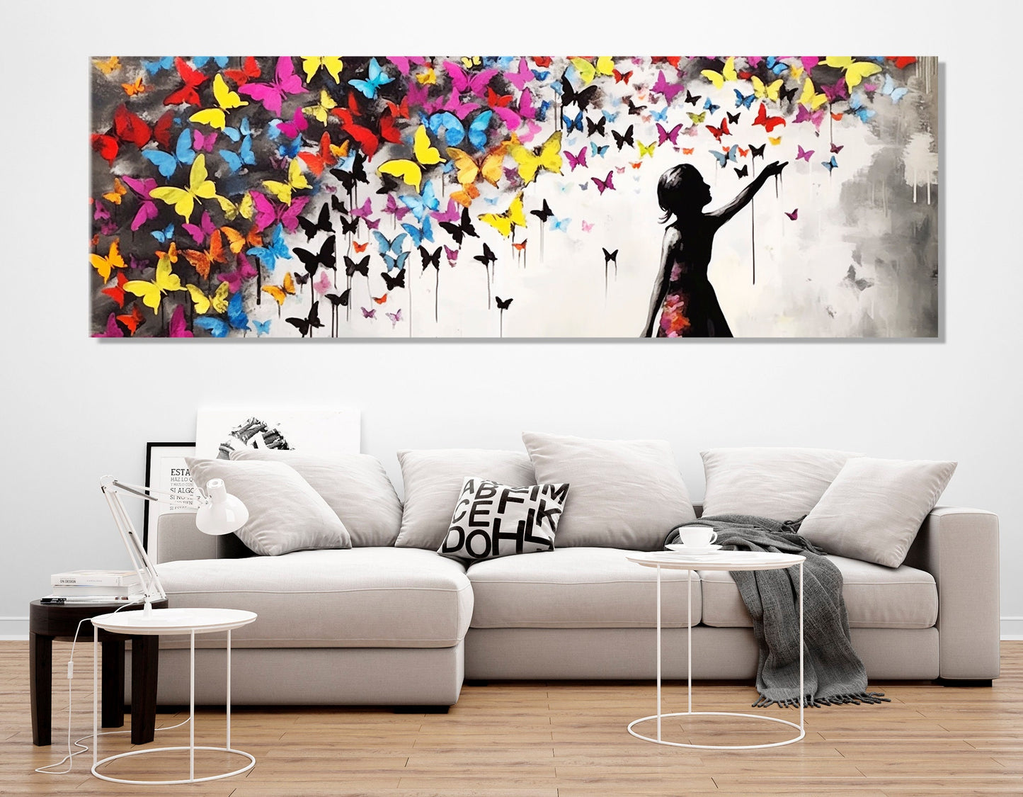 Street Art Canvas Print, Banksy Style Wall Art, Graffiti Canvas Art, Butterfly Girl, Graffiti Street Art Painting, Framed and Ready to Hang