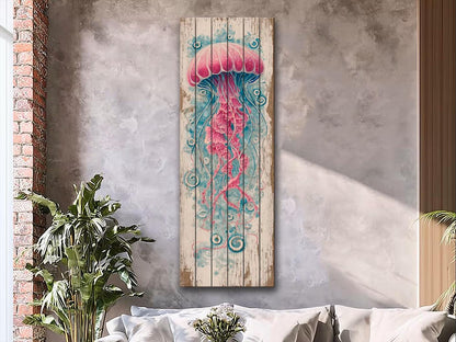 Jellyfish Wood Art – Nautical Wall Art Printed on Natural Wood with Soft Tones