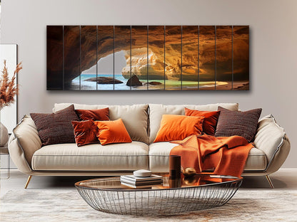 Benagil Cave Wall Art – Natural Wood  Print| Portugal Coastal Scene Print