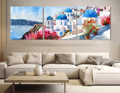 Santorini Canvas Print – Large Framed Cotton Wall Art | Abstract Oia Village Painting