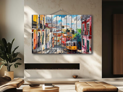 Lisbon Wood Art | Abstract Lisbon Painting Print on Wood – Rustic Wall Decor