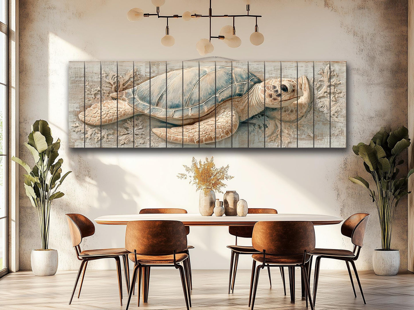 Sea Turtle Wall Art | Rustic Wood Art - Coastal Turtle Artwork on Wood Print