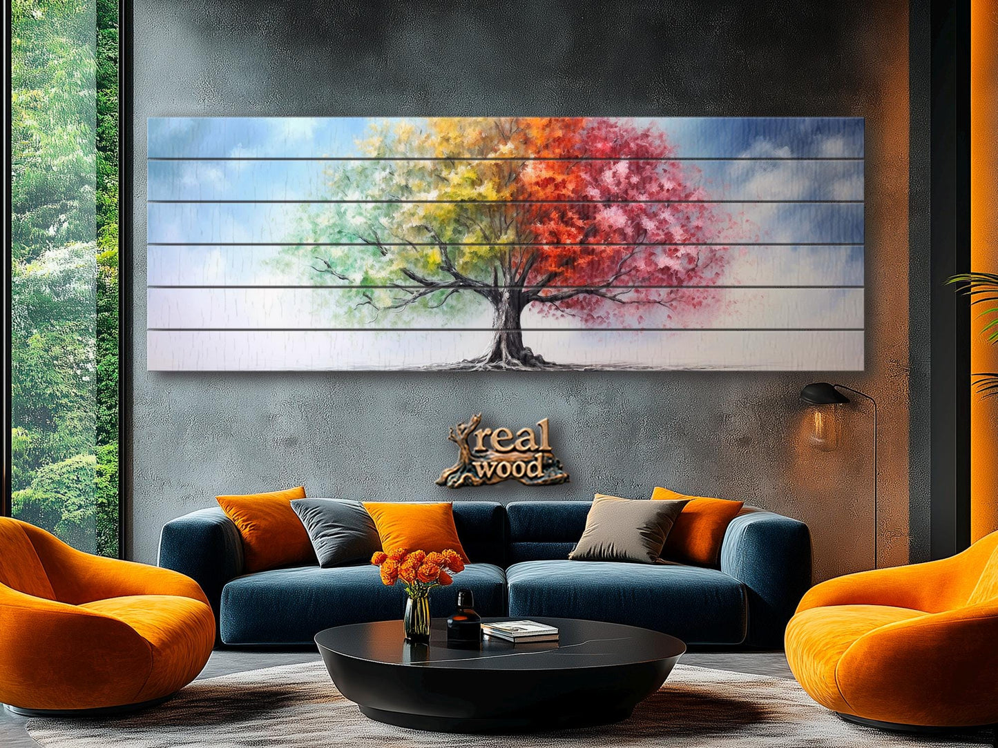 Wood Wall Art – Four Season Tree Print | Colorful Wood Art on Wooden Plank
