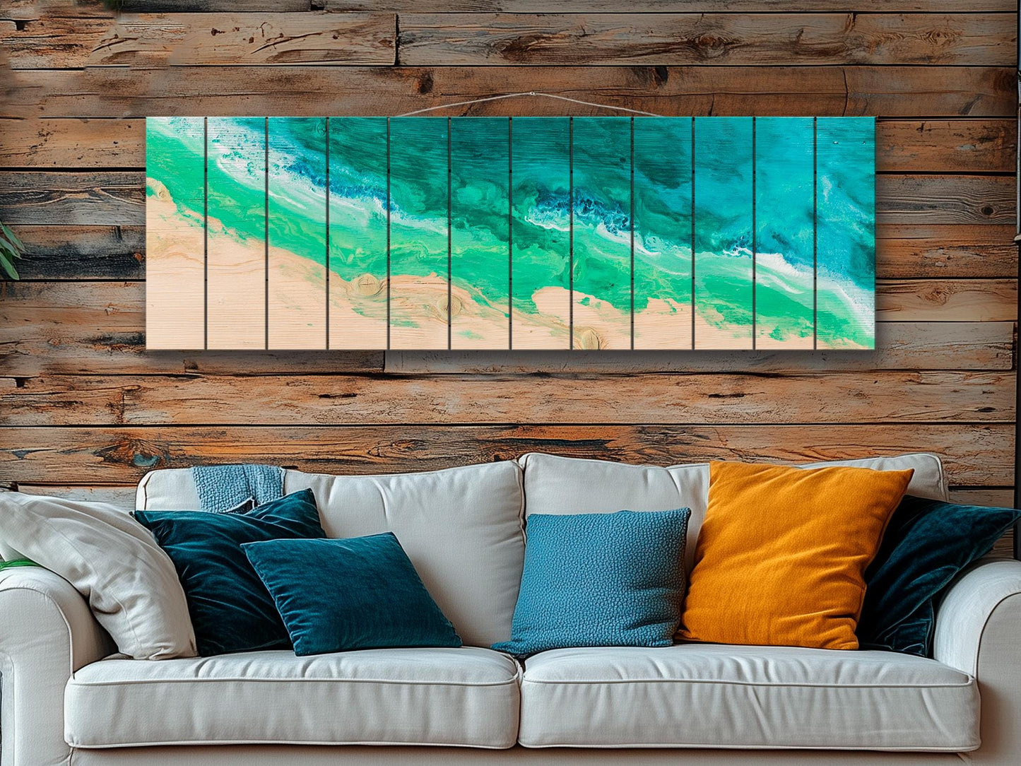 Aerial Beach Wood Wall Art - Abstract Beach Painting Printed on Wood, Beach Wall Art, Soft Tones Beach Painting, Rustic Nautical Wall Decor