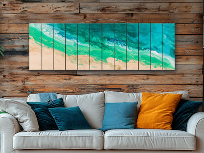 Aerial Beach Wood Wall Art - Abstract Beach Painting Printed on Wood, Beach Wall Art, Soft Tones Beach Painting, Rustic Nautical Wall Decor