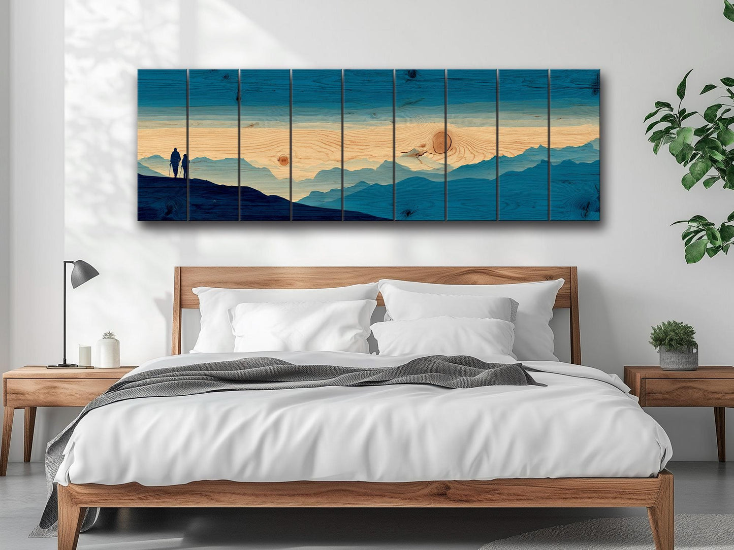 Mountain Ridge Hiking Print – Rustic Cabin Decor | Wooden Wall Art