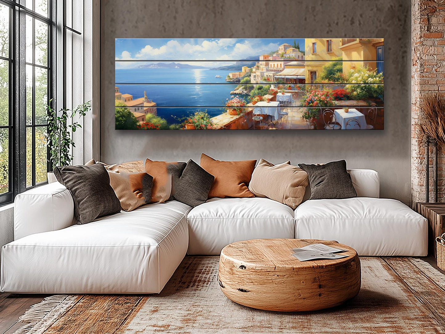 Italy Coast Painting – Scenic Italian Landscape Wood Wall Art | Rustic Coastal Decor