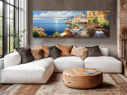 Italy Coast Painting – Scenic Italian Landscape Wood Wall Art | Rustic Coastal Decor