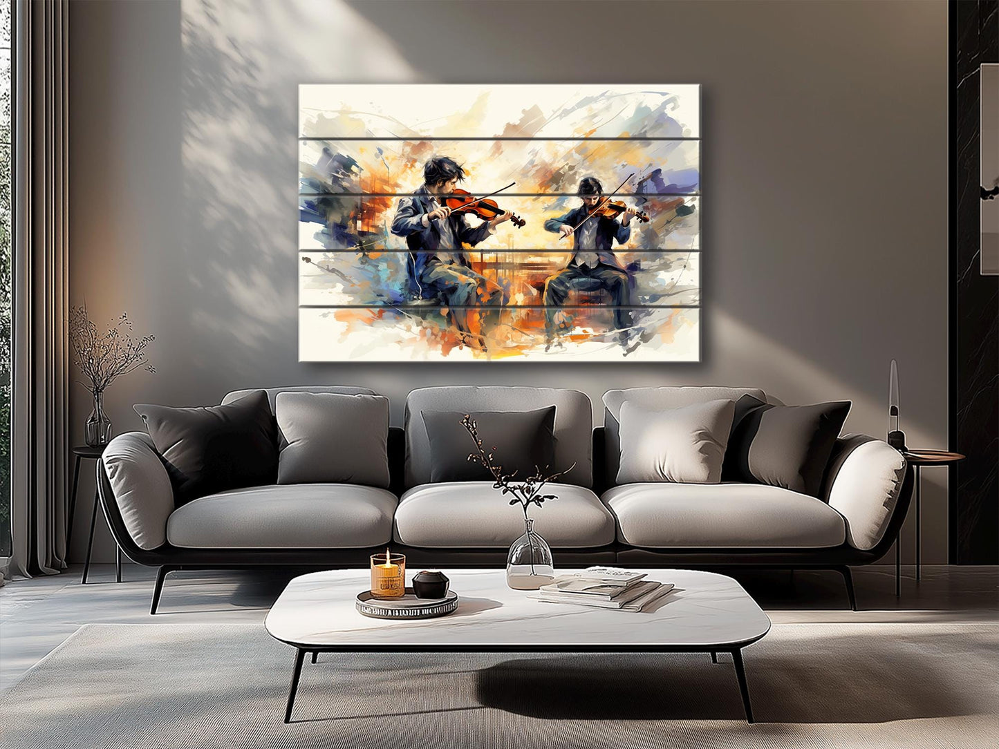Violinist Wall Art – Abstract Violin Painting on Natural Wood Plank Art, Unique Rustic Music Decor