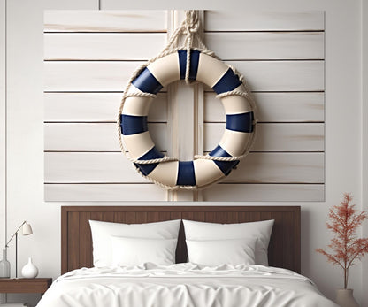 Nautical Canvas Print – Minimalist Lifebuoy Wall Art on Cotton Canvas | Framed Gallery Wrapped